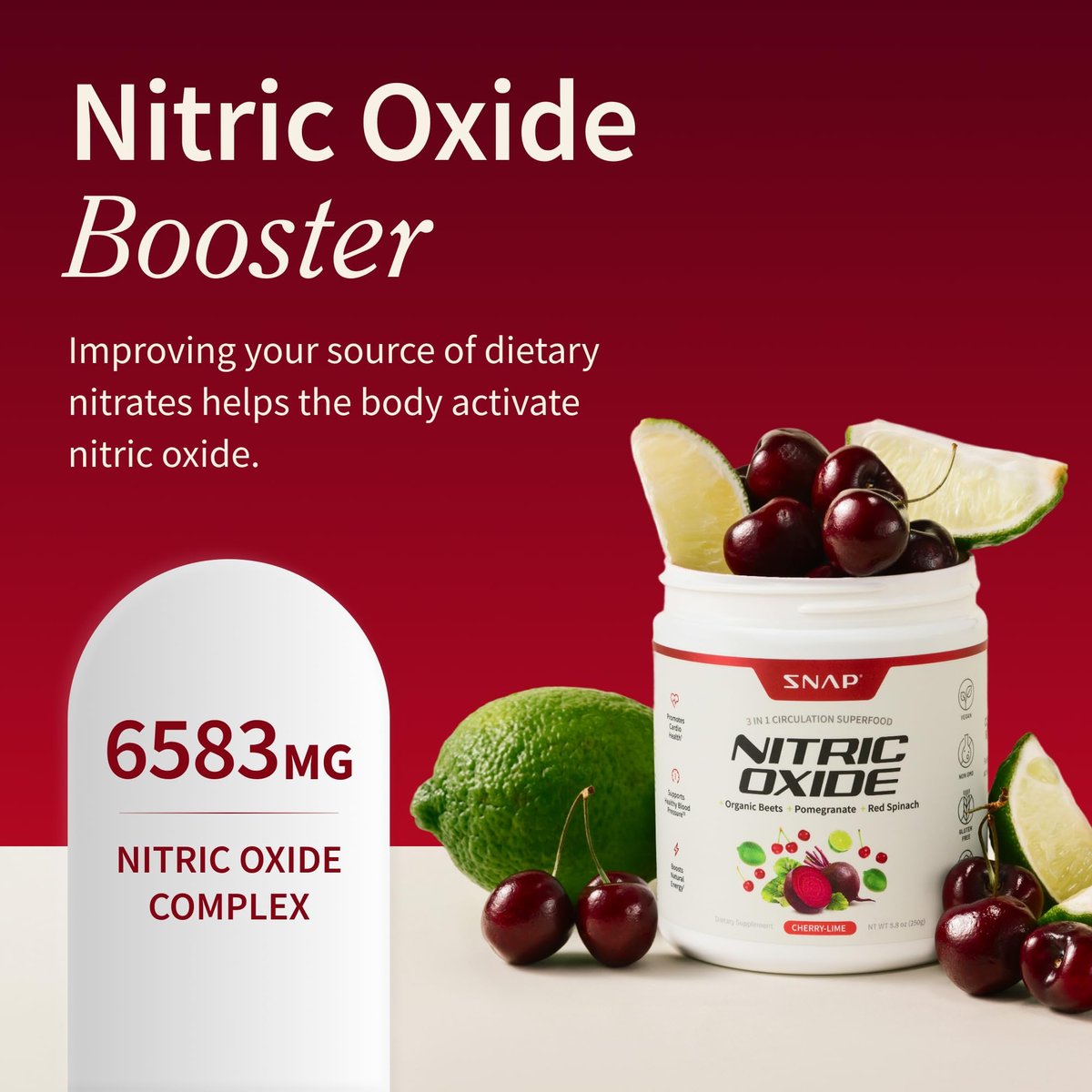 Snap Supplements Bio Rote Bete Pulver mit Nitric-Oxid-Booster für Männer & Frauen, Rote Spinat & Granatapfel, Unterstützt gesunde Energie & Blutdruck (bereits im normalen Bereich), 30 Portionen, Kirsche-Limette
