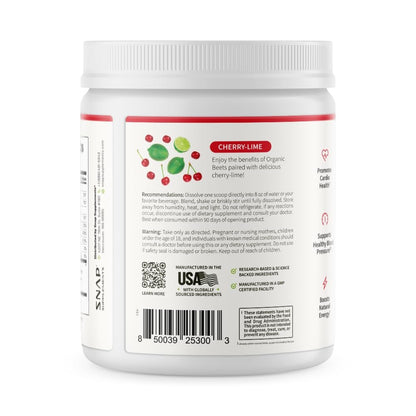Snap Supplements Bio Rote Bete Pulver mit Nitric-Oxid-Booster für Männer & Frauen, Rote Spinat & Granatapfel, Unterstützt gesunde Energie & Blutdruck (bereits im normalen Bereich), 30 Portionen, Kirsche-Limette