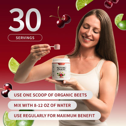 Snap Supplements Bio Rote Bete Pulver mit Nitric-Oxid-Booster für Männer & Frauen, Rote Spinat & Granatapfel, Unterstützt gesunde Energie & Blutdruck (bereits im normalen Bereich), 30 Portionen, Kirsche-Limette