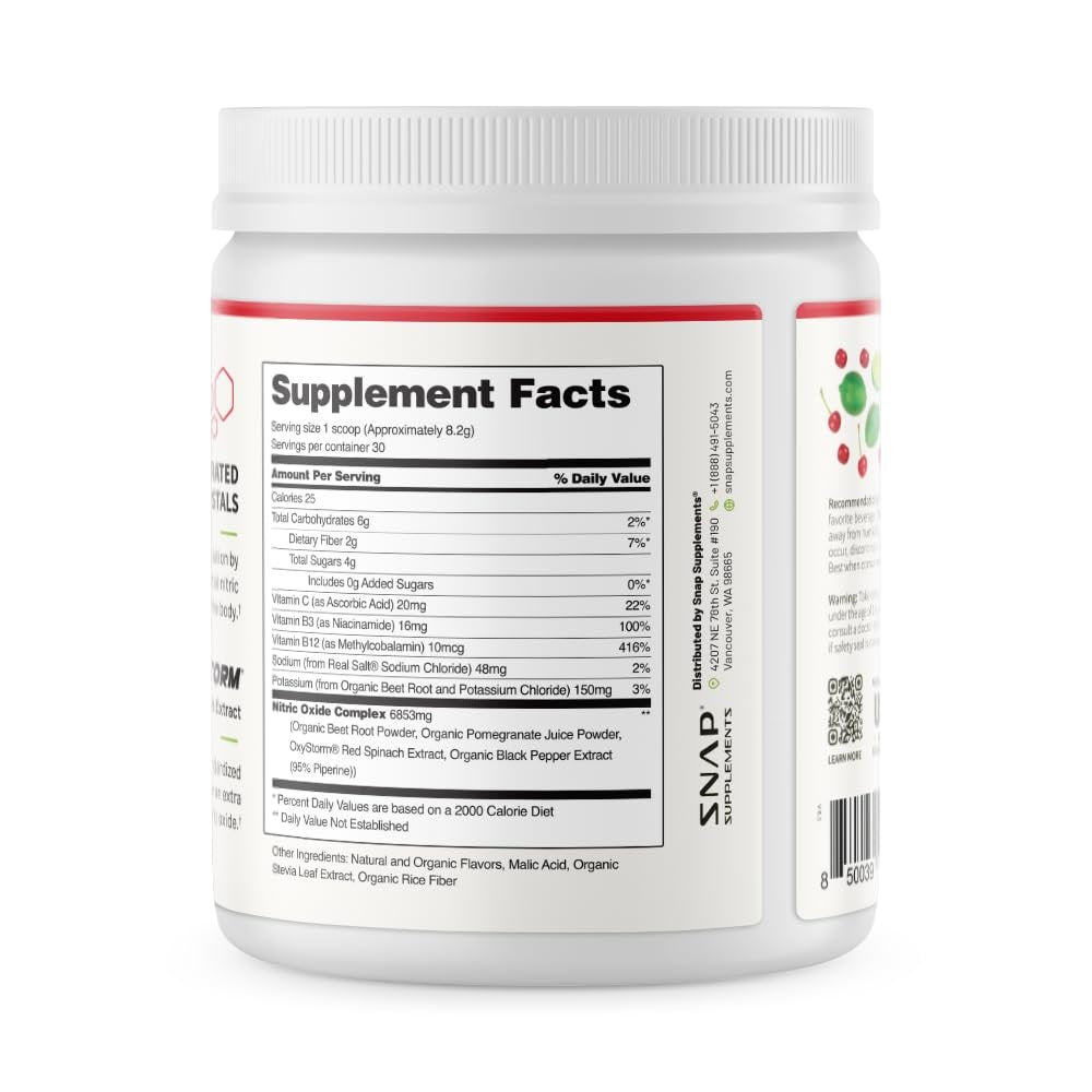 Snap Supplements Bio Rote Bete Pulver mit Nitric-Oxid-Booster für Männer & Frauen, Rote Spinat & Granatapfel, Unterstützt gesunde Energie & Blutdruck (bereits im normalen Bereich), 30 Portionen, Kirsche-Limette