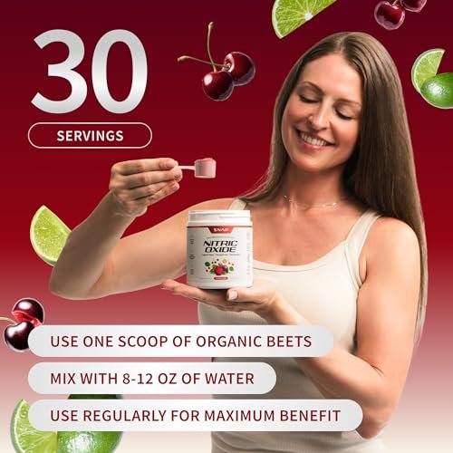 Snap Supplements Bio Rote Bete Pulver mit Nitric-Oxid-Booster für Männer & Frauen, Rote Spinat & Granatapfel, Unterstützt gesunde Energie & Blutdruck (bereits im normalen Bereich), 30 Portionen, Kirsche-Limette