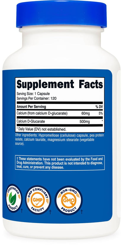 Nutricost Calcium D-Glucarat 500mg, 120 Kapseln - Glutenfrei, Non-GMO, Vegetarierfreundlich