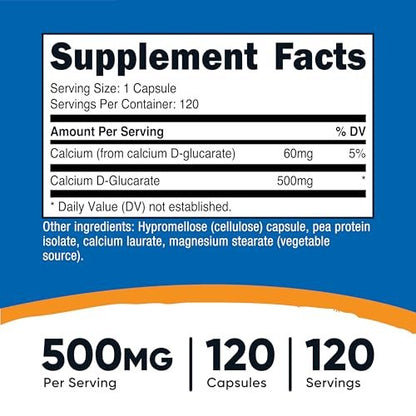 Nutricost Calcium D-Glucarat 500mg, 120 Kapseln - Glutenfrei, Non-GMO, Vegetarierfreundlich