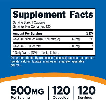 Nutricost Calcium D-Glucarat 500mg, 120 Kapseln - Glutenfrei, Non-GMO, Vegetarierfreundlich