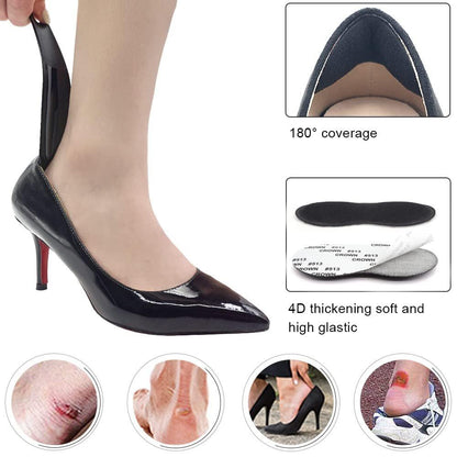 Dr. Foot Ferseneinlagen für Männer und Frauen – Selbstklebende Fersenpolster gegen Rutschen, Reiben, Blasen und Fußschmerzen – Verbessert die Passform von Schuhen – 2 Paar + 1 zusätzlicher Schuhlöffel (Schwarz)