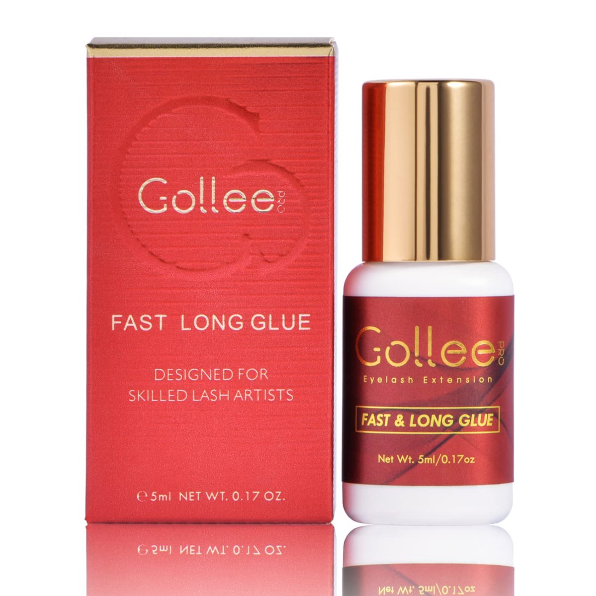 GOLLEEPRO Eyelash Extension Glue – 8 Wochen Halt / 1 Sek. Trocknungszeit / 0,17 fl.oz (5 ml) – Schwarzer Wimpernkleber für professionelle Anwendung
