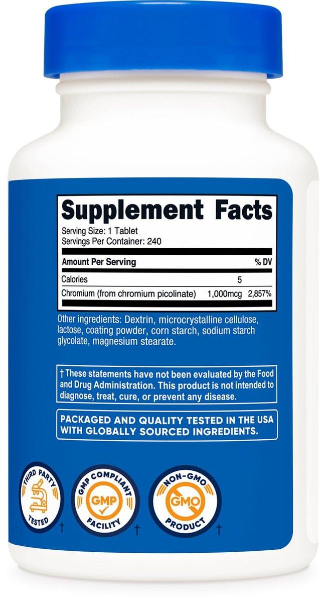 Nutricost Chromium 1000mcg, 240 Tabletten – Glutenfrei, Nicht-GVO