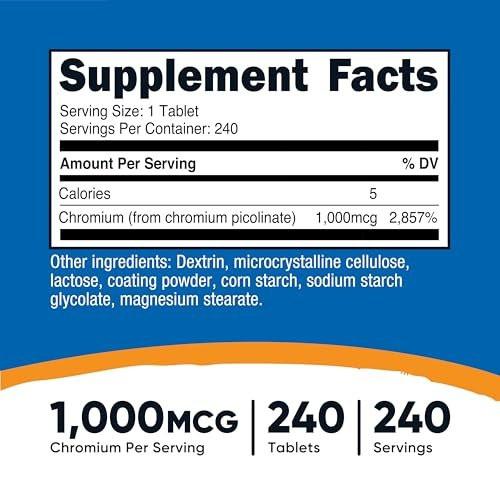 Nutricost Chromium 1000mcg, 240 Tabletten – Glutenfrei, Nicht-GVO
