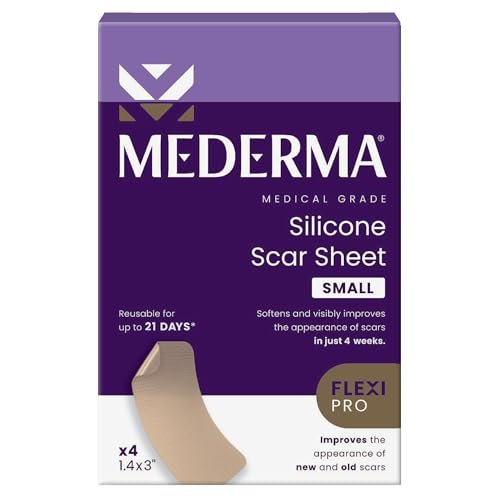 Mederma Medizinisches Silikon-Pflaster gegen Narben – Verbessert das Erscheinungsbild alter und neuer Narben von Verletzungen, Verbrennungen und Operationen – Atmungsaktiv und flexibel – 4 Stück