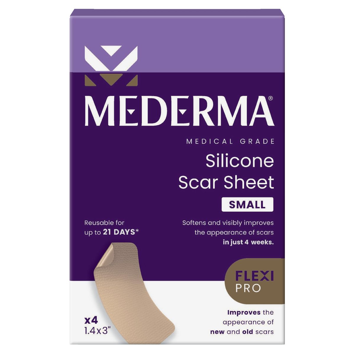 Mederma Medizinisches Silikon-Pflaster gegen Narben – Verbessert das Erscheinungsbild alter und neuer Narben von Verletzungen, Verbrennungen und Operationen – Atmungsaktiv und flexibel – 4 Stück
