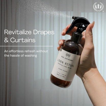 Muse Apothecary Linen Ritual – Aromatischer, beruhigender und entspannender Leinenspray für Bettwäsche, Wäsche und Stoffe – Mit ätherischen Ölen der Aromatherapie – Lavendel Serenity (237 ml)