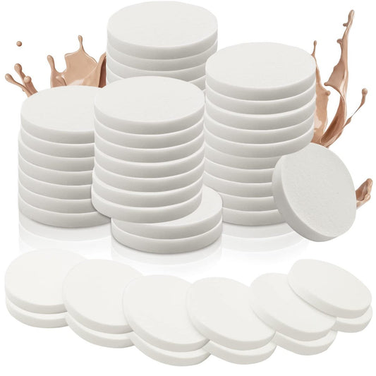 Vmiapxo 48 Stück Weiße Make-up-Schwämme, Runde Kosmetikschwämme, Gesichtspuderquaste, Beauty-Foundation-Puder-Blender für alle Hauttypen, nass und trocken verwendbar