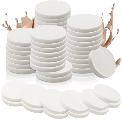 Vmiapxo 48 Stück Weiße Make-up-Schwämme, Runde Kosmetikschwämme, Gesichtspuderquaste, Beauty-Foundation-Puder-Blender für alle Hauttypen, nass und trocken verwendbar