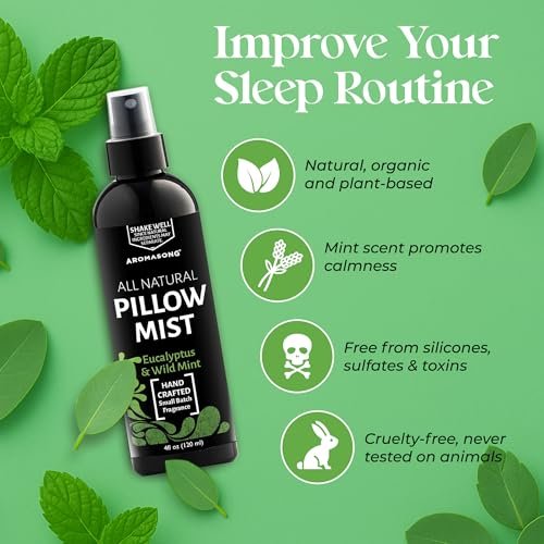 Aromasong Eukalyptus & Wilde Minze Kissen-Spray - Natürliches Leinen- und Schlafenszeit-Mist für tiefen Schlaf - Aromatherapie-ätherische Öle zum Schlafen