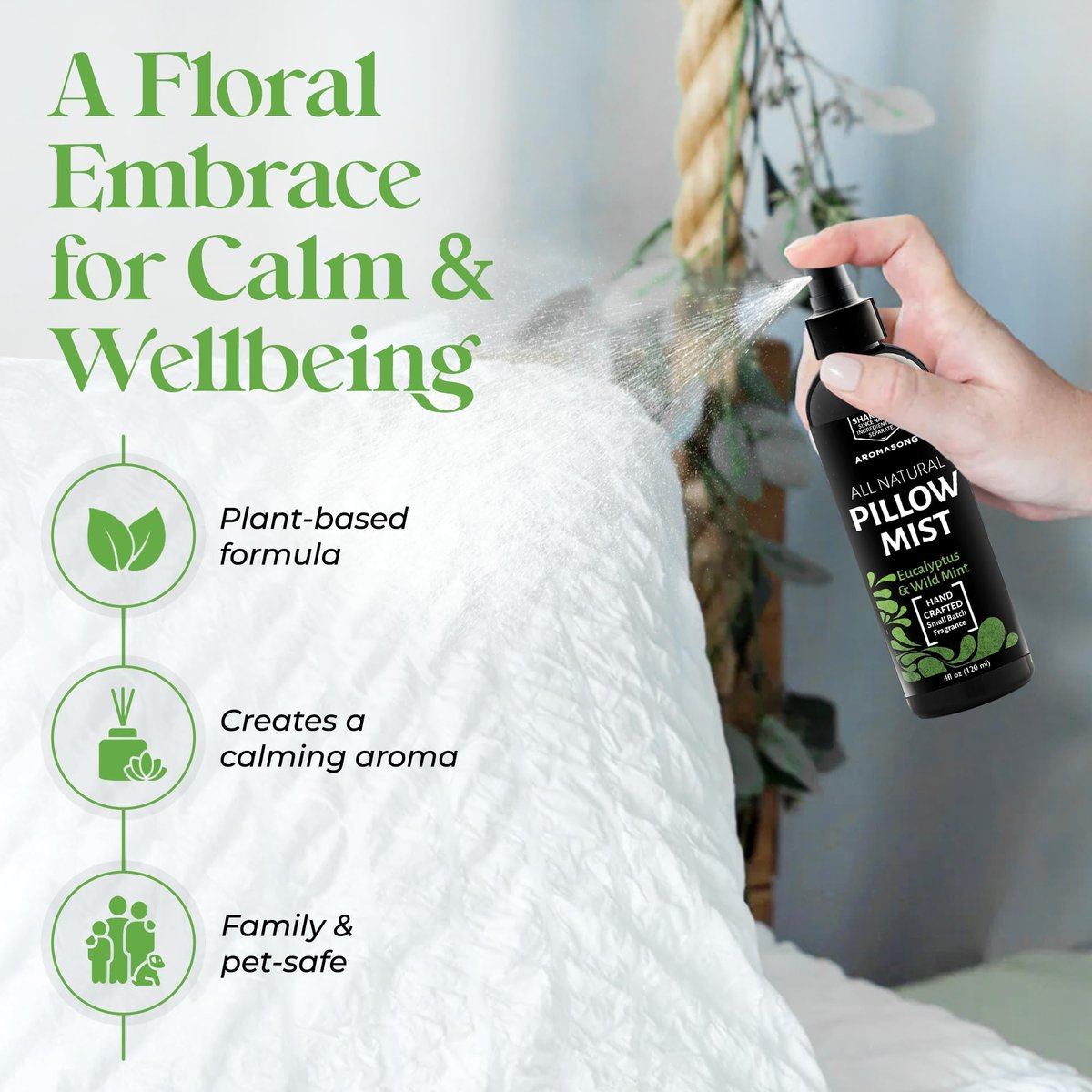 Aromasong Eukalyptus & Wilde Minze Kissen-Spray - Natürliches Leinen- und Schlafenszeit-Mist für tiefen Schlaf - Aromatherapie-ätherische Öle zum Schlafen