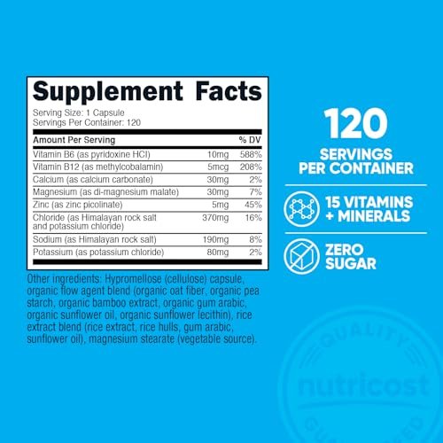 Nutricost Electrolyte Complex Advanced Hydration – 120 Kapseln mit 8 Elektrolyten & Vitaminen, glutenfrei, nicht-GVO, vegetarisch
