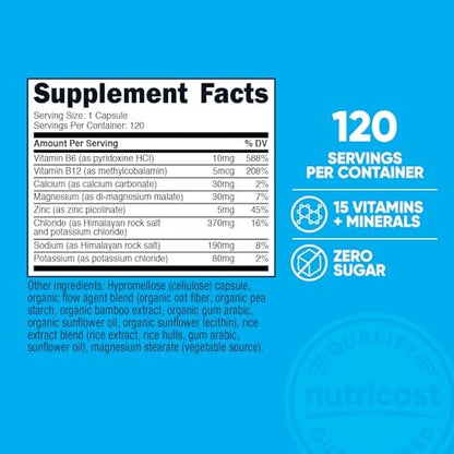 Nutricost Electrolyte Complex Advanced Hydration – 120 Kapseln mit 8 Elektrolyten & Vitaminen, glutenfrei, nicht-GVO, vegetarisch