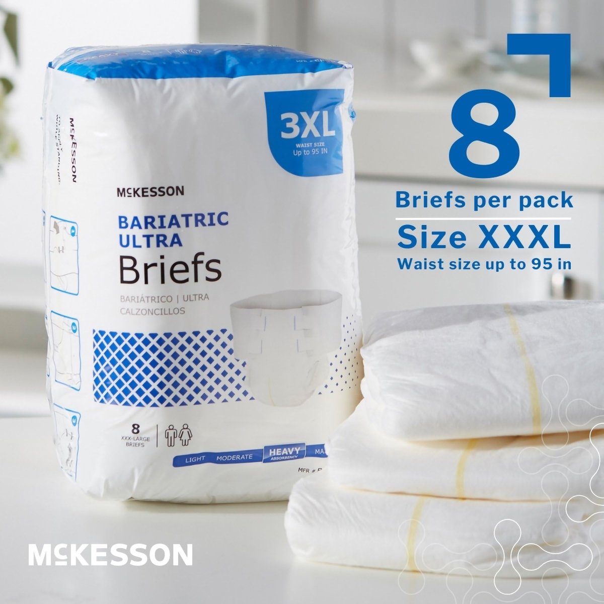 McKesson Ultra Briefs, 3XL, 8 Stück, Inkontinenz Erwachsenenwindeln mit Klebetabs, schwere Saugfähigkeit, unisex, für Männer und Frauen