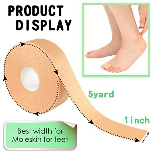 Tondiamo 6 Rollen Blasenpflaster Anti-Scheuer-Pad Zehenbandage Schaumstoff wasserdicht für Spitzenschuh, Hand, Fuß, Ferse, Zehe, Hautschutz (2,5 cm x 4,5 m)