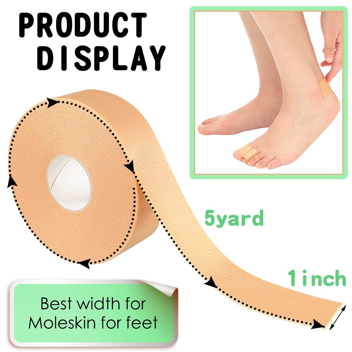 Tondiamo 6 Rollen Blasenpflaster Anti-Scheuer-Pad Zehenbandage Schaumstoff wasserdicht für Spitzenschuh, Hand, Fuß, Ferse, Zehe, Hautschutz (2,5 cm x 4,5 m)