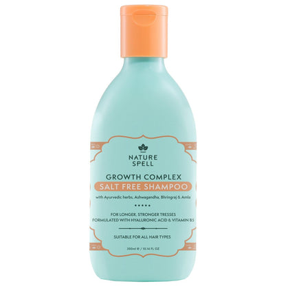 Nature Spell Haarwachstum Komplex Shampoo – Sulfat- & Parabenfrei, nährend & stärkend, mit Hyaluronsäure & Vitamin B5, für alle Haartypen, vegan, 300 ml