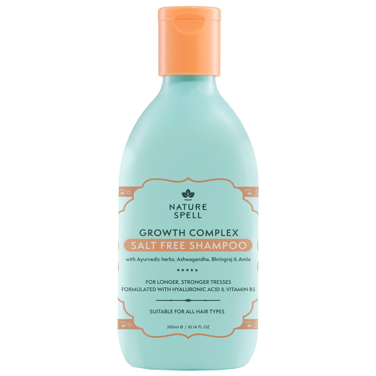 Nature Spell Haarwachstum Komplex Shampoo – Sulfat- & Parabenfrei, nährend & stärkend, mit Hyaluronsäure & Vitamin B5, für alle Haartypen, vegan, 300 ml