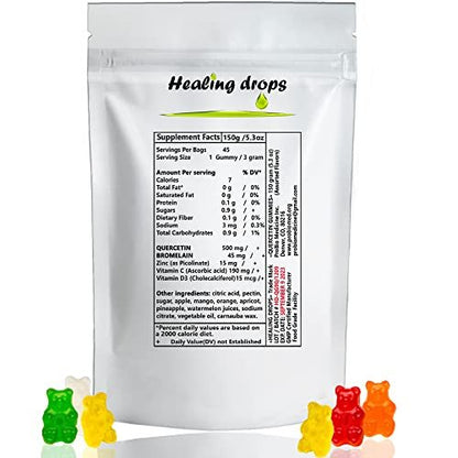HEALING DROPS Quercetin mit Bromelain Gummibärchen – Vitamin C + Zink + Vitamin D3 – Quercetin 500 mg Gummis für Kinder und Erwachsene (50 Stück)