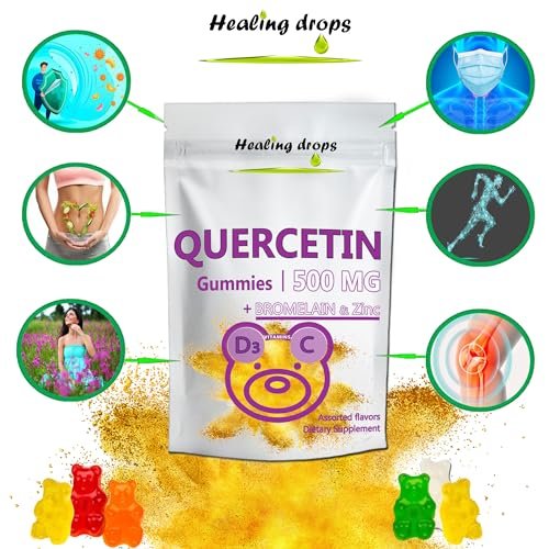 HEALING DROPS Quercetin mit Bromelain Gummibärchen – Vitamin C + Zink + Vitamin D3 – Quercetin 500 mg Gummis für Kinder und Erwachsene (50 Stück)