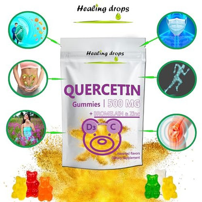 HEALING DROPS Quercetin mit Bromelain Gummibärchen – Vitamin C + Zink + Vitamin D3 – Quercetin 500 mg Gummis für Kinder und Erwachsene (50 Stück)