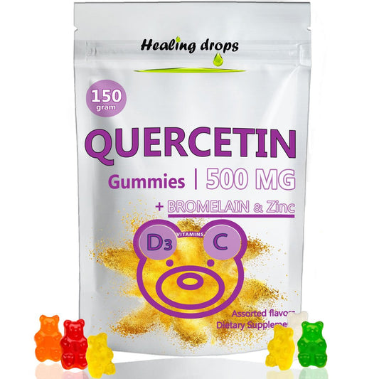 HEALING DROPS Quercetin mit Bromelain Gummibärchen – Vitamin C + Zink + Vitamin D3 – Quercetin 500 mg Gummis für Kinder und Erwachsene (50 Stück)