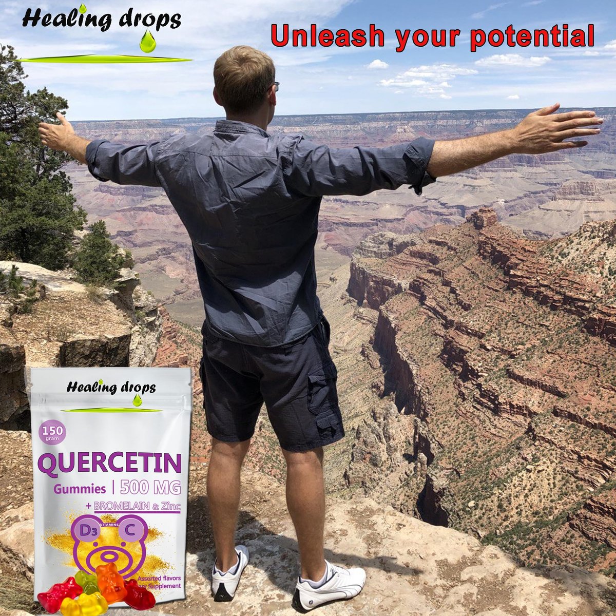 HEALING DROPS Quercetin mit Bromelain Gummibärchen – Vitamin C + Zink + Vitamin D3 – Quercetin 500 mg Gummis für Kinder und Erwachsene (50 Stück)