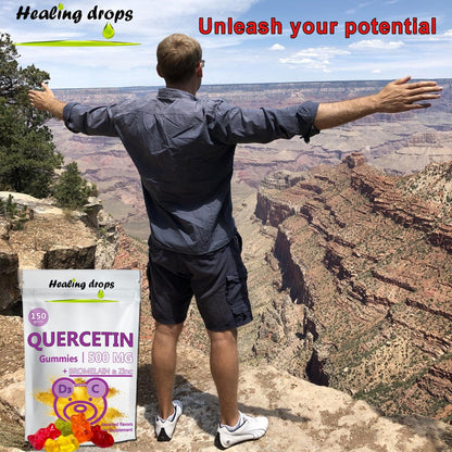 HEALING DROPS Quercetin mit Bromelain Gummibärchen – Vitamin C + Zink + Vitamin D3 – Quercetin 500 mg Gummis für Kinder und Erwachsene (50 Stück)