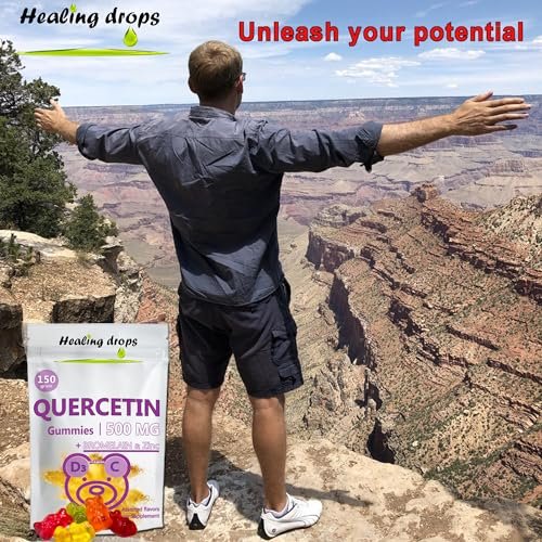 HEALING DROPS Quercetin mit Bromelain Gummibärchen – Vitamin C + Zink + Vitamin D3 – Quercetin 500 mg Gummis für Kinder und Erwachsene (50 Stück)