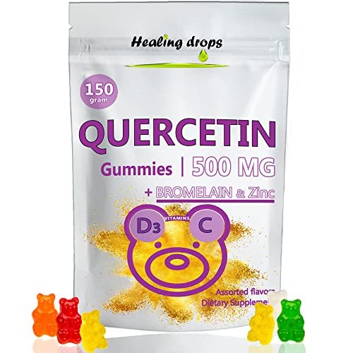 HEALING DROPS Quercetin mit Bromelain Gummibärchen – Vitamin C + Zink + Vitamin D3 – Quercetin 500 mg Gummis für Kinder und Erwachsene (50 Stück)