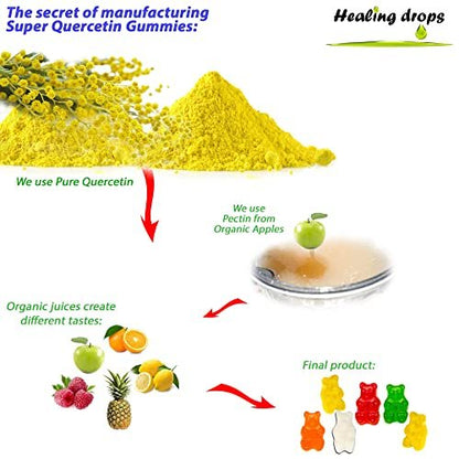 HEALING DROPS Quercetin mit Bromelain Gummibärchen – Vitamin C + Zink + Vitamin D3 – Quercetin 500 mg Gummis für Kinder und Erwachsene (50 Stück)