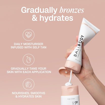 Bali Body Gradual Tan – 2-in-1 Ultra-Feuchtigkeitscreme für extrem trockene Haut, natürlicher Selbstbräuner, nicht fettend & streifenfrei, tierversuchsfrei (200 ml/6,7 fl oz)