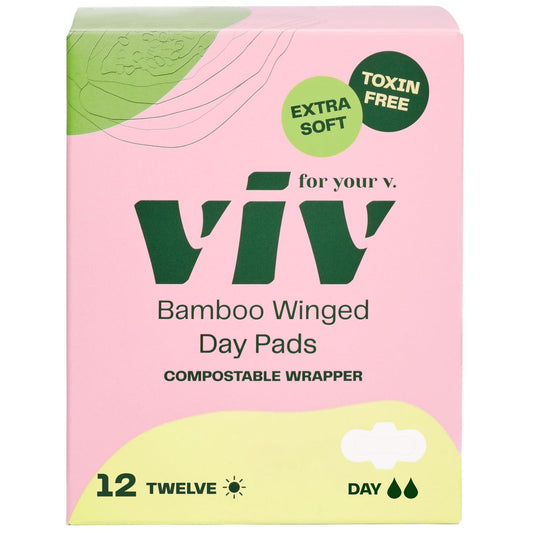 Viv for Your V Bamboo Bio-Binden für Frauen | Weich, dünn, saugfähig mit Flügeln | Ungiftig, umweltfreundlich | Geschenk für frischgebackene Mütter | Normale Saugfähigkeit (12er Pack)