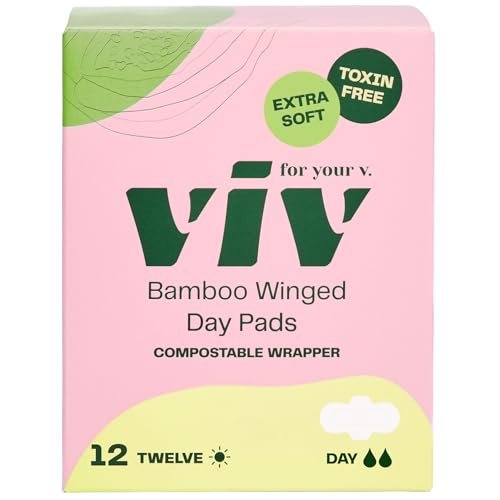 Viv for Your V Bamboo Bio-Binden für Frauen | Weich, dünn, saugfähig mit Flügeln | Ungiftig, umweltfreundlich | Geschenk für frischgebackene Mütter | Normale Saugfähigkeit (12er Pack)
