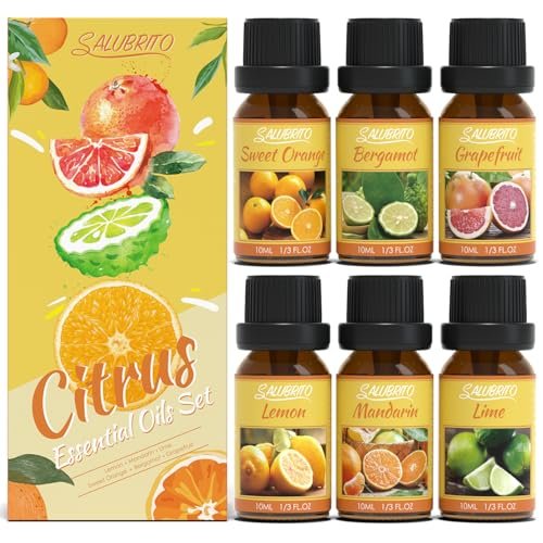 Salubrito Zitrus-Öle Set für Diffuser, Duftöl | Süße Orange, Bergamotte, Zitrone, Grapefruit, Mandarine, Limette Aromaöl für Seifen- und Kerzenherstellung