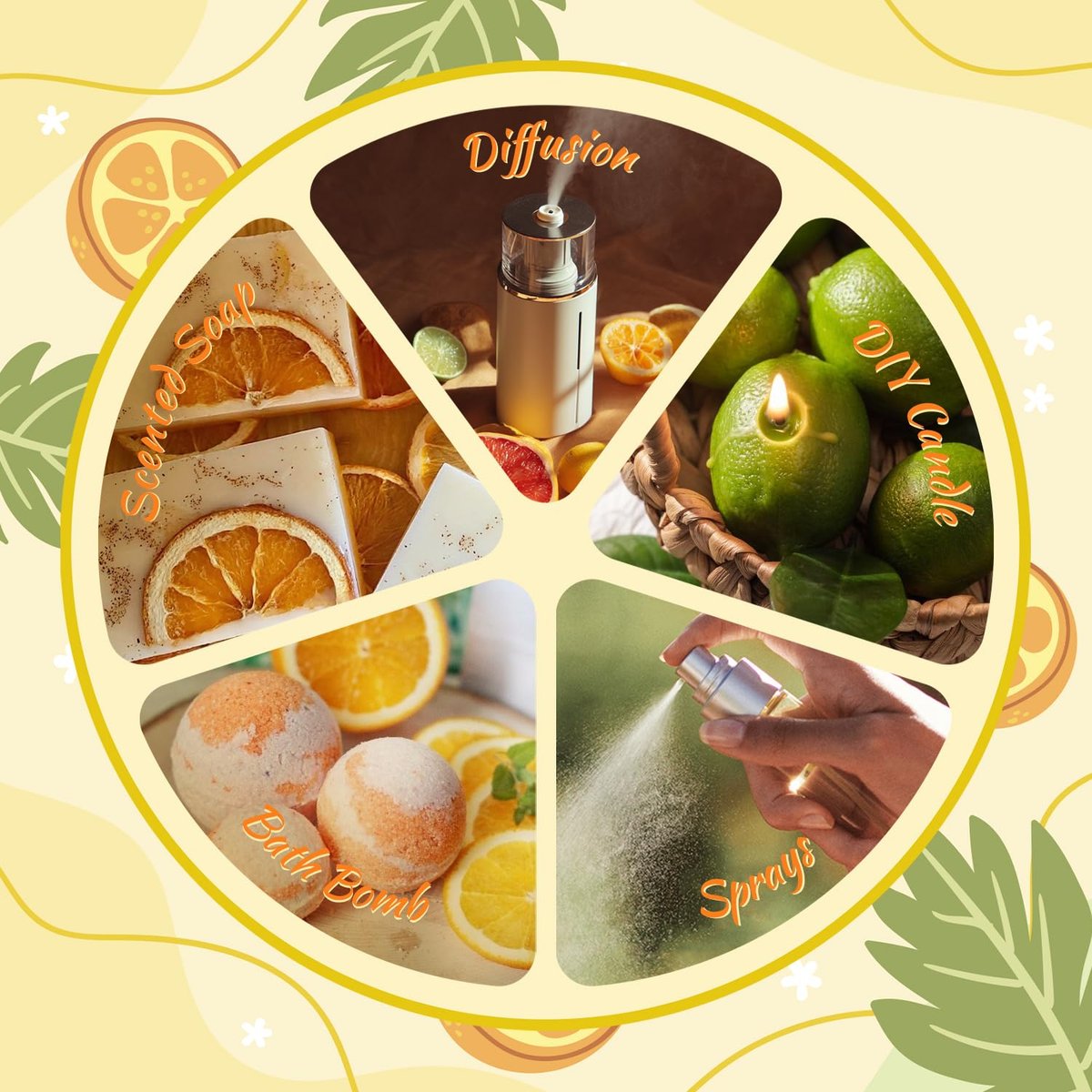 Salubrito Zitrus-Öle Set für Diffuser, Duftöl | Süße Orange, Bergamotte, Zitrone, Grapefruit, Mandarine, Limette Aromaöl für Seifen- und Kerzenherstellung