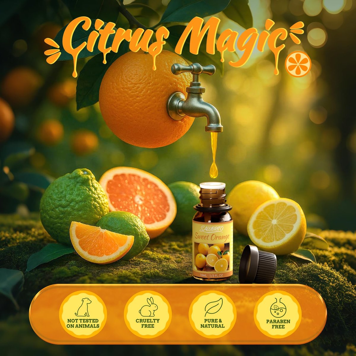 Salubrito Zitrus-Öle Set für Diffuser, Duftöl | Süße Orange, Bergamotte, Zitrone, Grapefruit, Mandarine, Limette Aromaöl für Seifen- und Kerzenherstellung