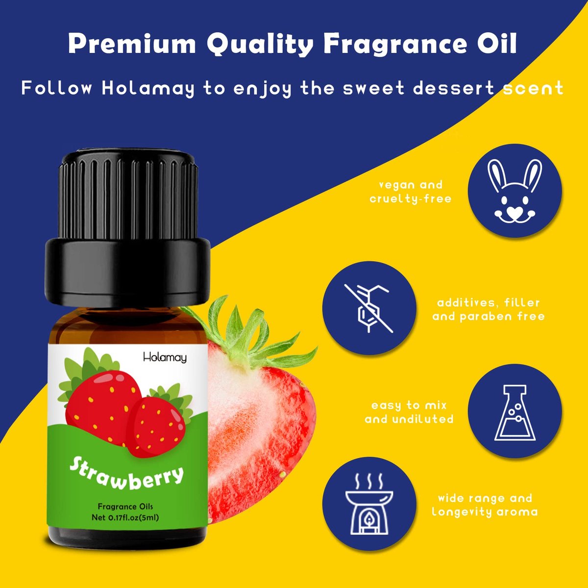 Holamay Duftöle Set – 10 x 5 ml Dessert-Duftöle für Seifen- und Kerzenherstellung, Aromatherapie-Diffuser-Öle – cremige Vanille, Apfel-Zimt, Kekse und mehr