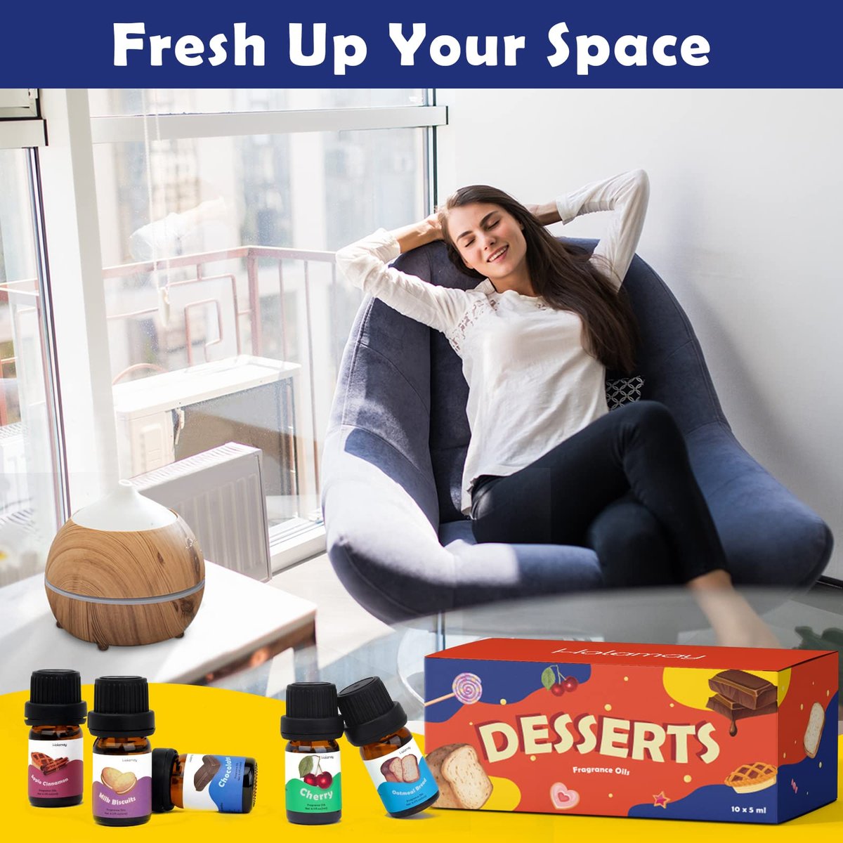 Holamay Duftöle Set – 10 x 5 ml Dessert-Duftöle für Seifen- und Kerzenherstellung, Aromatherapie-Diffuser-Öle – cremige Vanille, Apfel-Zimt, Kekse und mehr