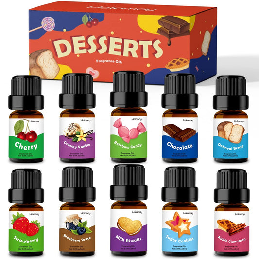 Holamay Duftöle Set – 10 x 5 ml Dessert-Duftöle für Seifen- und Kerzenherstellung, Aromatherapie-Diffuser-Öle – cremige Vanille, Apfel-Zimt, Kekse und mehr