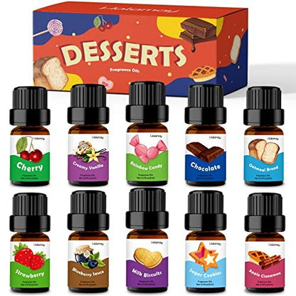 Holamay Duftöle Set – 10 x 5 ml Dessert-Duftöle für Seifen- und Kerzenherstellung, Aromatherapie-Diffuser-Öle – cremige Vanille, Apfel-Zimt, Kekse und mehr