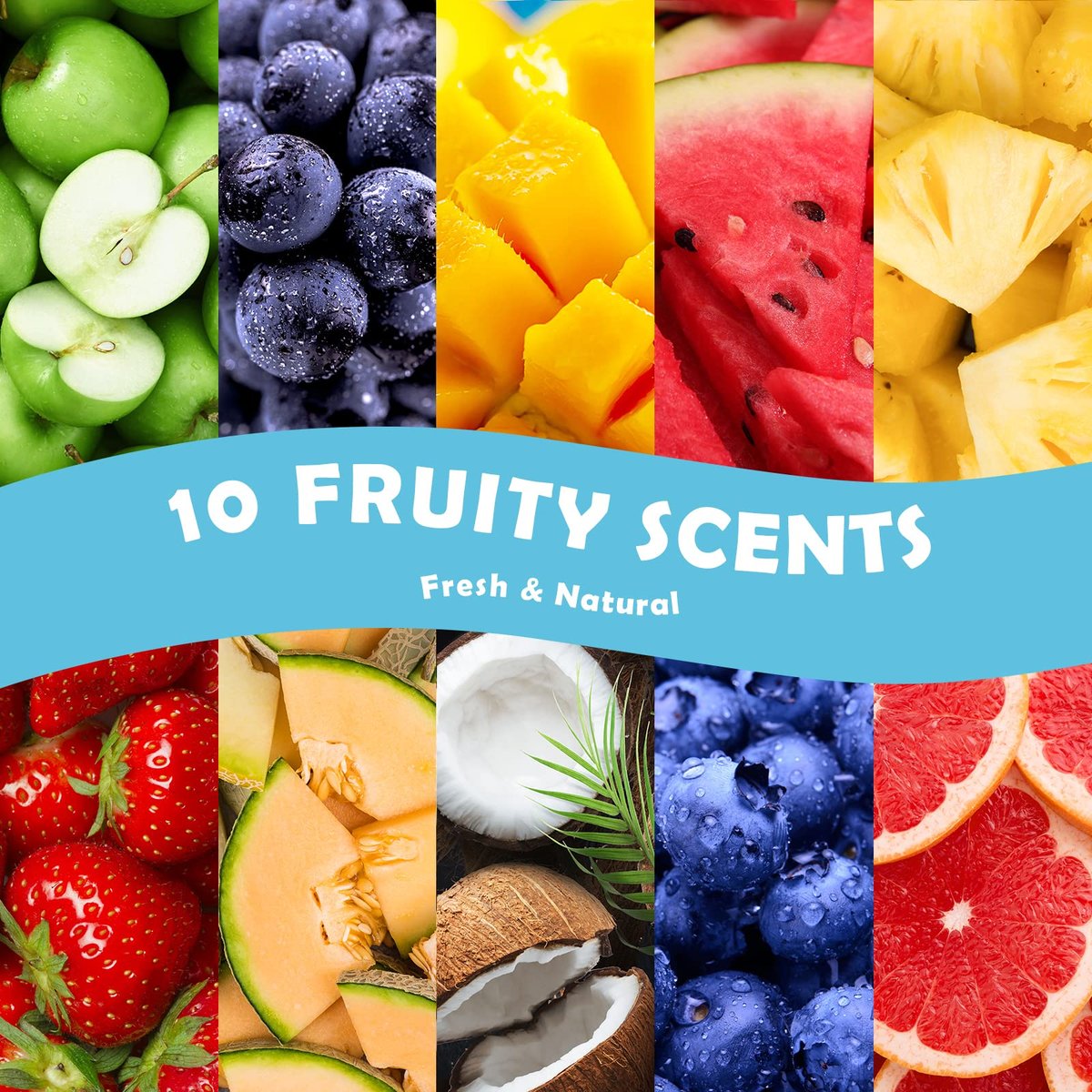 Holamay Premium Fruchtige Duftöle Set, 10x5ml – Kokosnuss, Erdbeere, Mango, Ananas & mehr für Diffuser, Kerzen- und Seifenherstellung, Sommeröl Geschenkset