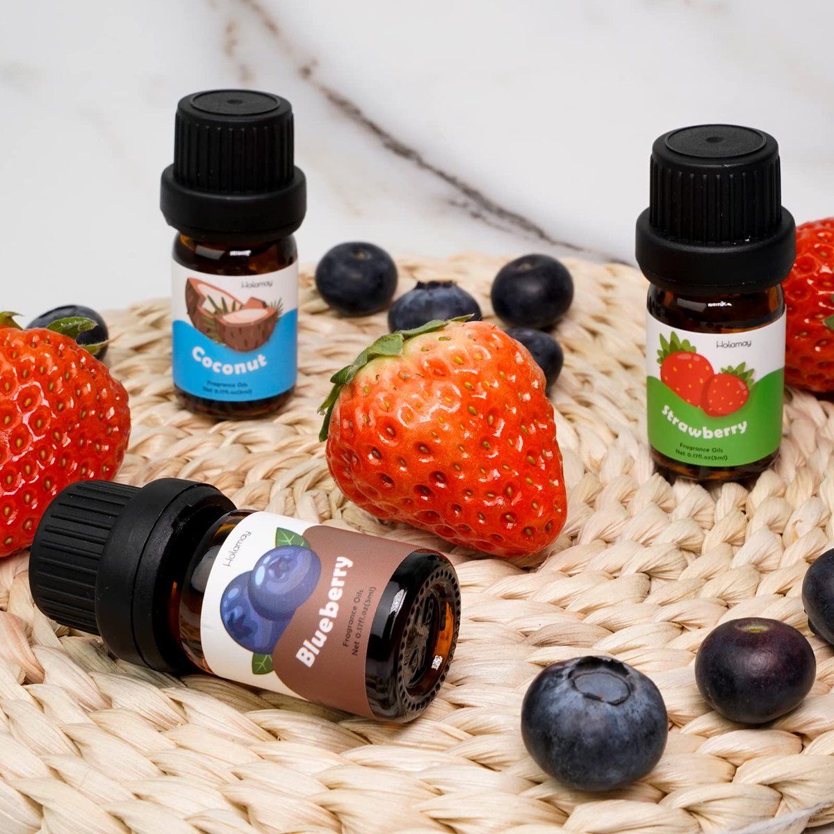 Holamay Premium Fruchtige Duftöle Set, 10x5ml – Kokosnuss, Erdbeere, Mango, Ananas & mehr für Diffuser, Kerzen- und Seifenherstellung, Sommeröl Geschenkset