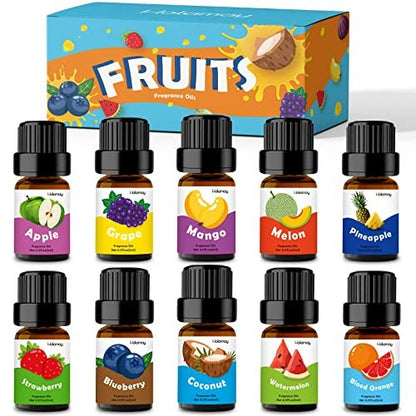 Holamay Premium Fruchtige Duftöle Set, 10x5ml – Kokosnuss, Erdbeere, Mango, Ananas & mehr für Diffuser, Kerzen- und Seifenherstellung, Sommeröl Geschenkset
