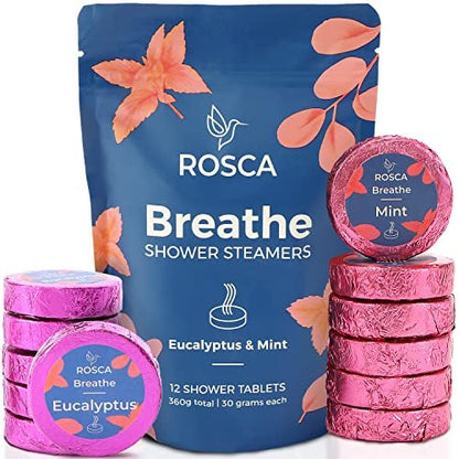 ROSCA Eukalyptus & Minze Duschbomben – 12 Aromatherapie Duschsteamer mit ätherischen Ölen – Stressabbau Fizzies – Muttertagsgeschenke, Entspannungsgeburtstagsgeschenke für Frauen und Männer