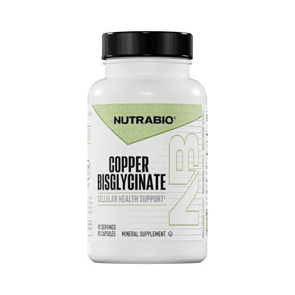 NutraBio Chelatiertes Kupfer Bisglycinat (3 mg) – Immununterstützung – 90 Kapseln